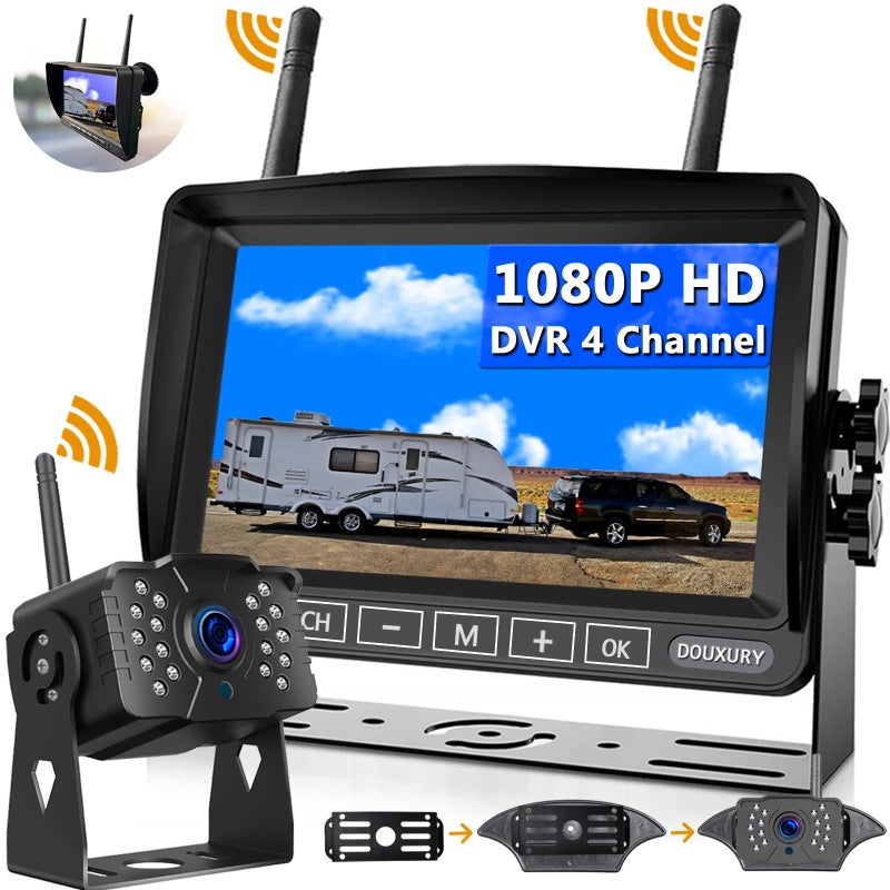 DOUXURY RV Backup Camera Wireless DOUXURY IP69 Waterproof 170Â° Wide View Angle HD 1080P Rear View Camera + HD LCD 7" Monitor, Digital Wireless Camera System for RV Truck 5th Wheel Trailer Pickup Camper Bus - Image 1